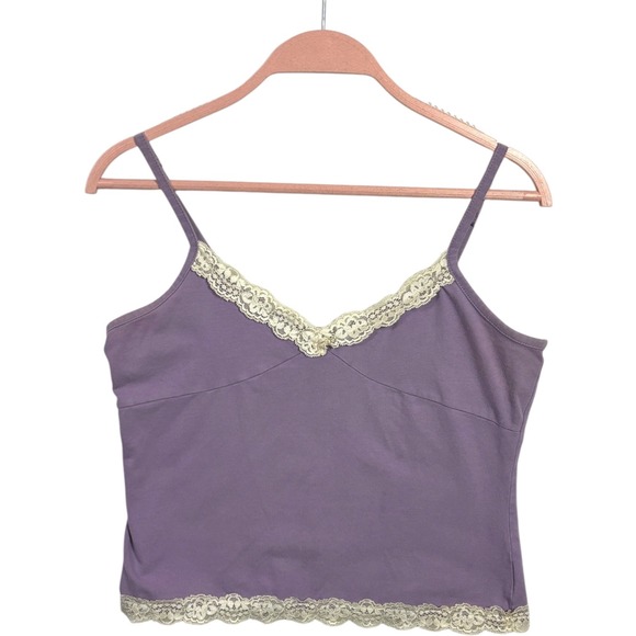 Vintage Purple White Cami Sz S Crop Top Tank Babydoll Lace Coquette Fairy Y2k